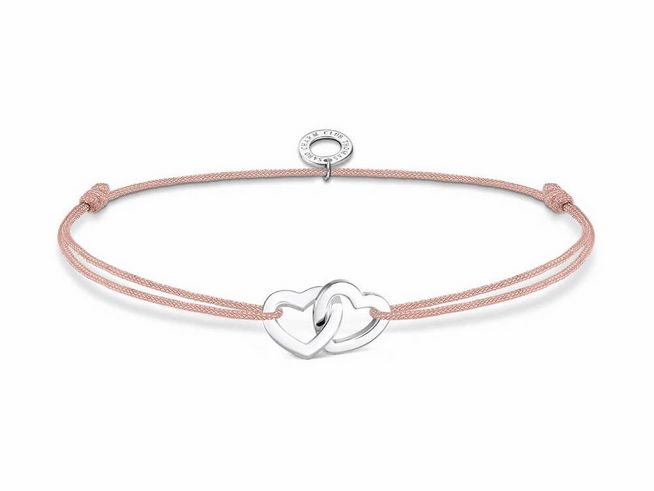 Thomas Sabo Armband LS121-173-19-L20V, bestehend aus beige Nylon und sterling Silber mit zwei ineinander verschlungenen Herzen, verstellbar von 14 bis 20 cm.