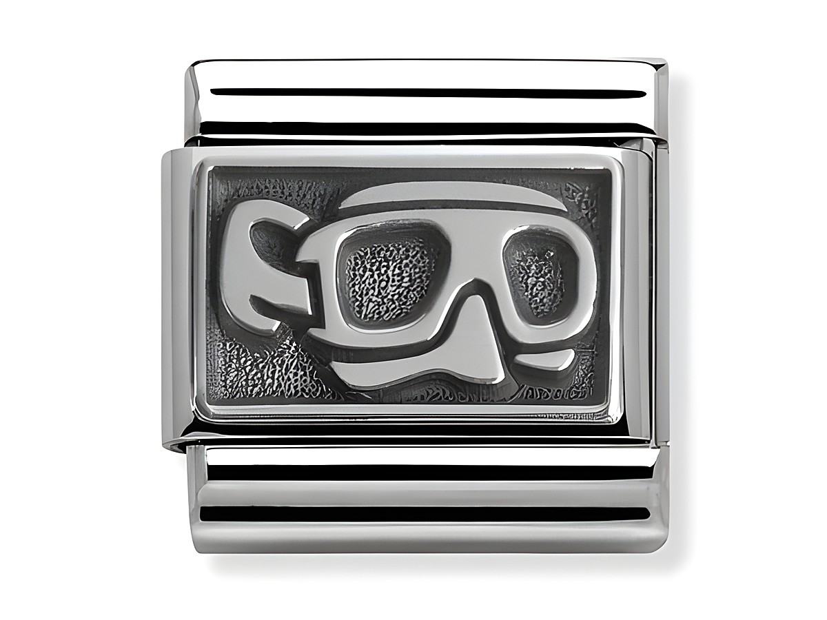 Maske und Mundstück aus Silber von Nomination Classic Silvershine Plaettchen, mit stilisiertem Tauchermotiv, perfekt für Schmuckliebhaber und Wassersportenthusiasten.