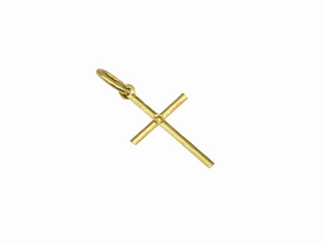 Kreuz Anhänger glänzend aus 333 Gelbgold, diamantiert, klassisches Design, Hersteller Juwelier Harnisch, ideal als persönliches Schmuckstück oder Geschenk.