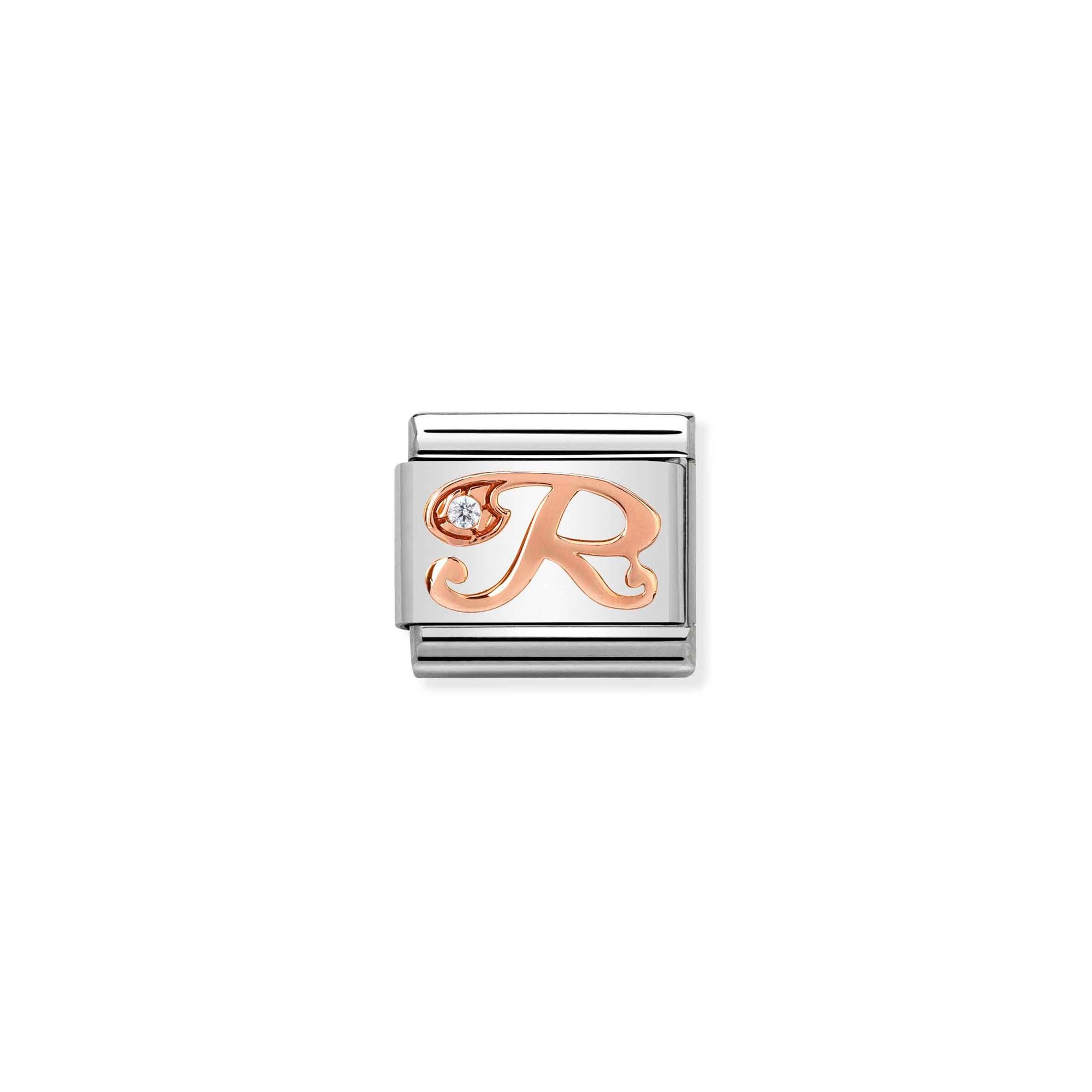 Nomination Composable Classic Charm Buchstabe R - Edelstahl, Gold 375 Roségold, Zirkonia