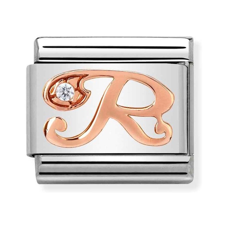 Nomination Composable Classic Charm Buchstabe R - Edelstahl, Gold 375 Roségold, Zirkonia
