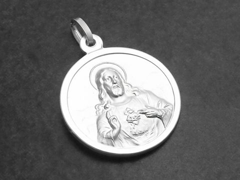 Skapulier mit Carmen Jesu als Sterling Silber Anhänger, detailreiche Darstellung Jesu mit segnenden Händen, idealer Schutzpatron, hergestellt von Juwelier Harnisch.