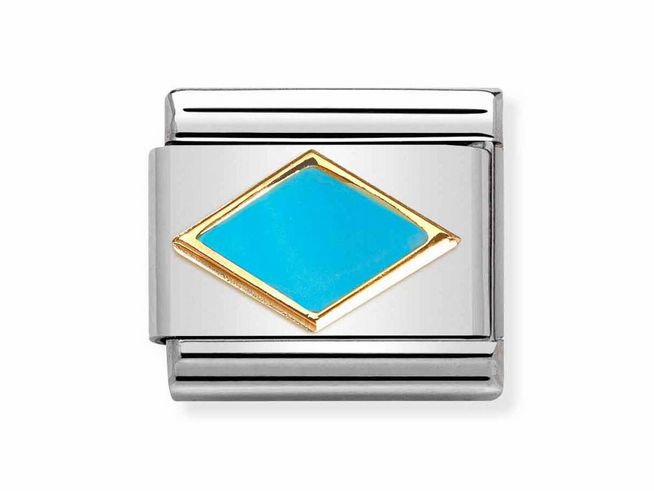Edelstahl Charm mit goldener Raute und türkisfarbener Emaille, aus der Kollektion Nomination Classic Symbole, verleiht jedem Schmuckstück einen modernen Akzent.