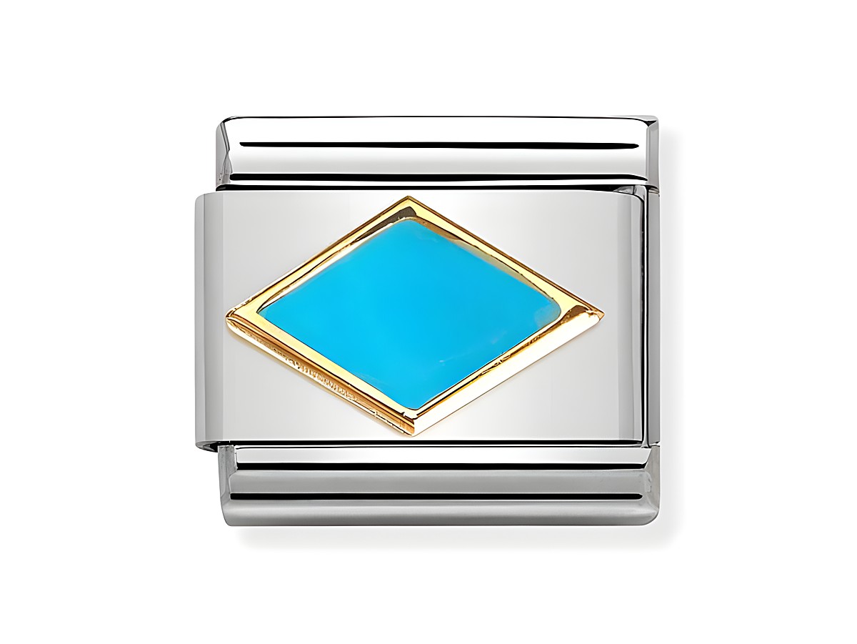 Edelstahl Charm mit goldener Raute und türkisfarbener Emaille, aus der Kollektion Nomination Classic Symbole, verleiht jedem Schmuckstück einen modernen Akzent.