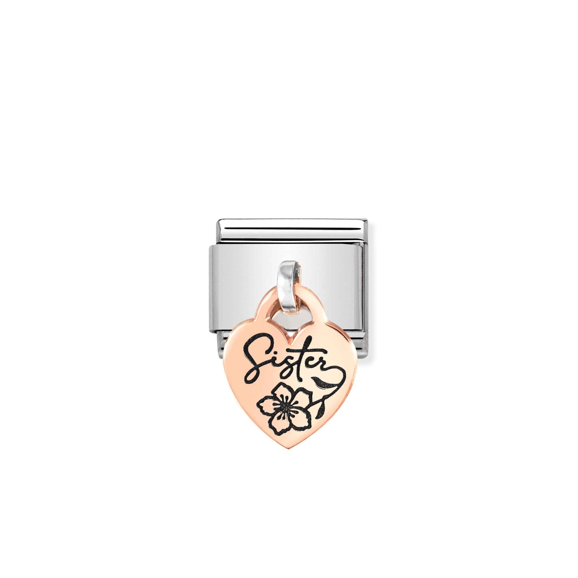 Nomination CLASSIC CHARMS - Charm-Anhänger - Roségold 375 mit Gravur - Herz + Sister