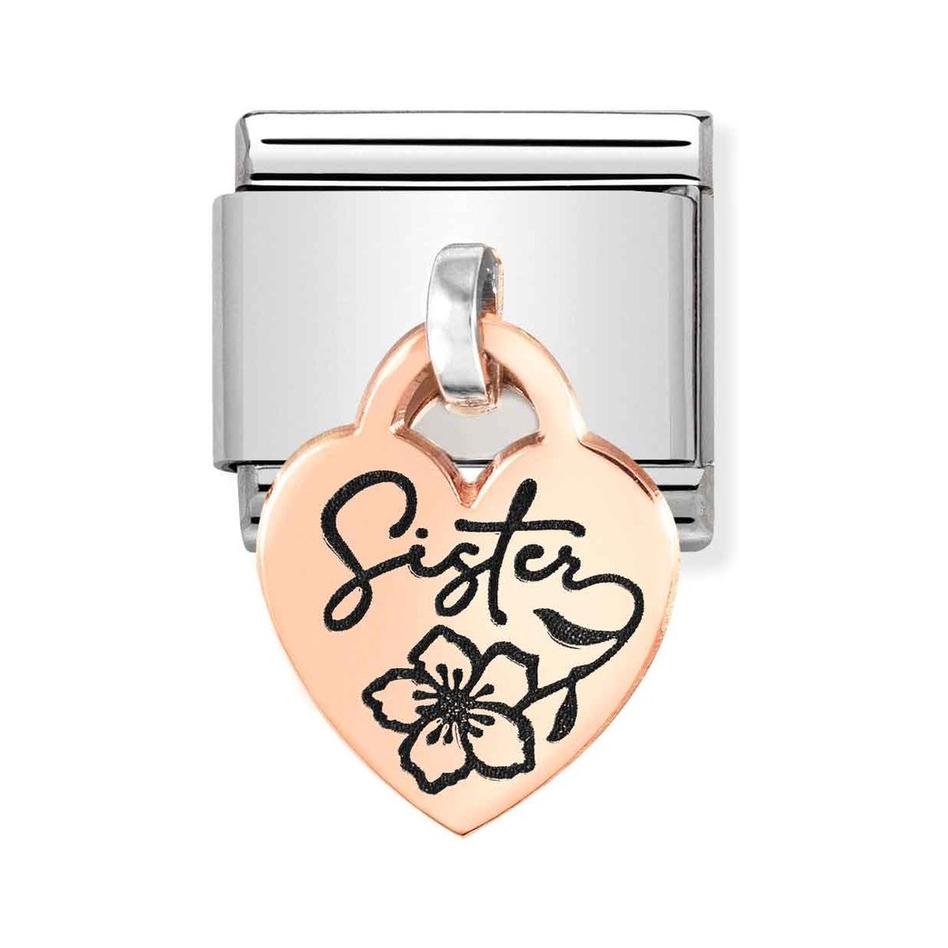 Nomination CLASSIC CHARMS - Charm-Anhänger - Roségold 375 mit Gravur - Herz + Sister