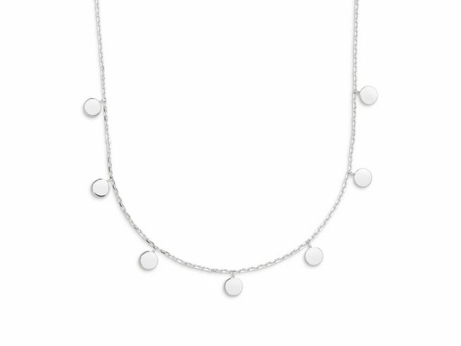 27001016-0 Xenox Sterling Silber Kette XS3690 von 40-45 cm mit Gravur und Ankerkette, verziert mit runden, schimmernden Anhängern, ideal für elegante Looks und persönliche Akzente.