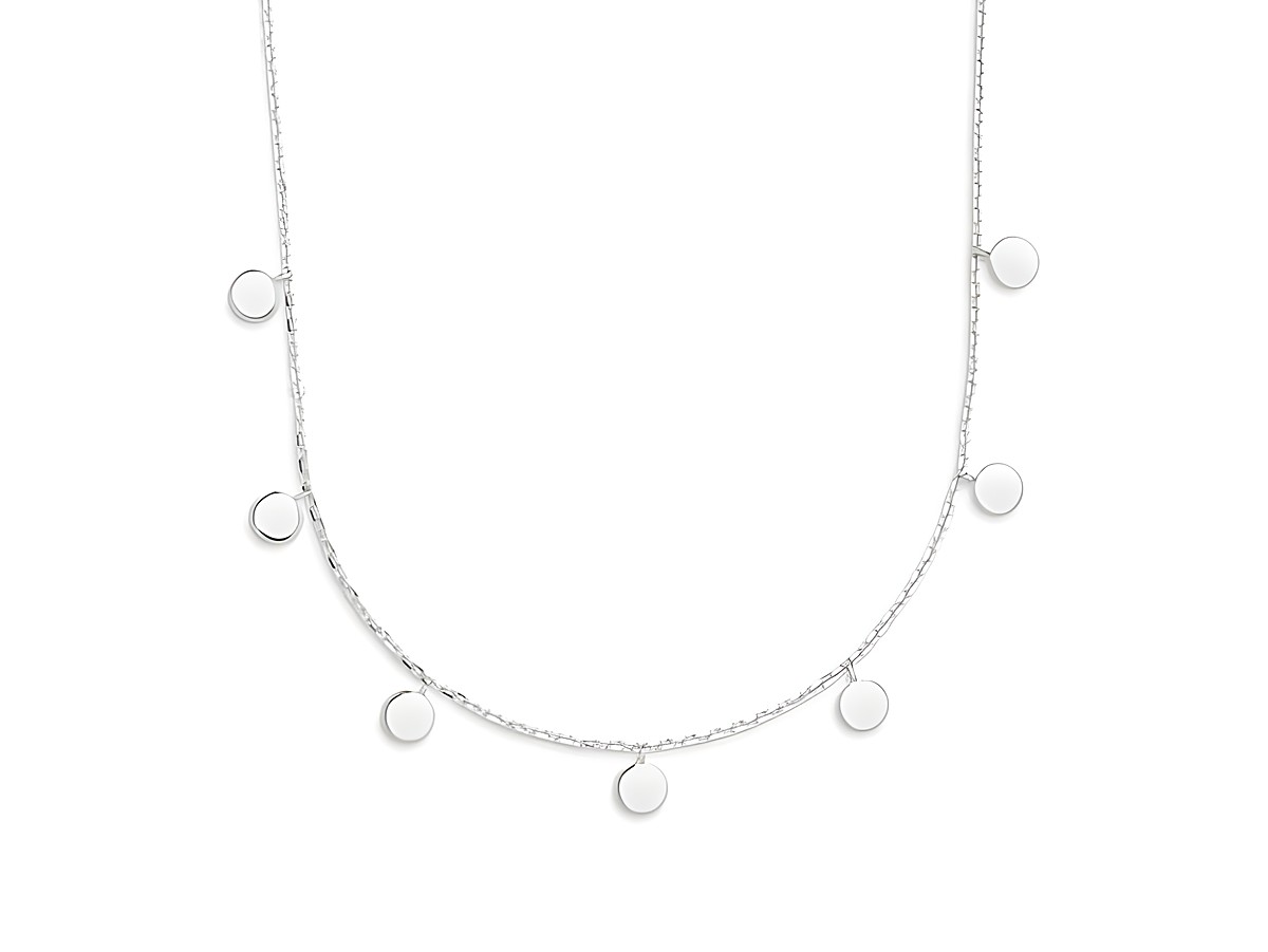 Xenox Sterling Silber Kette XS3690 von 40-45 cm mit Gravur und Ankerkette, verziert mit runden, schimmernden Anhängern, ideal für elegante Looks und persönliche Akzente.