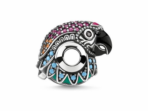 Mehrfarbiger Thomas Sabo Bead Papagei K0288-340-7 aus Metall mit Steinbesatz, detailreiche Fassung und glänzende Akzentuierungen, ideal für individuelle Schmuckgestaltungen.