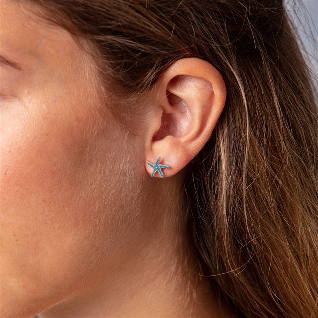 DUR Ohrringe Seestern Blau - Sterling Silber - Steinsand – Ansicht 2