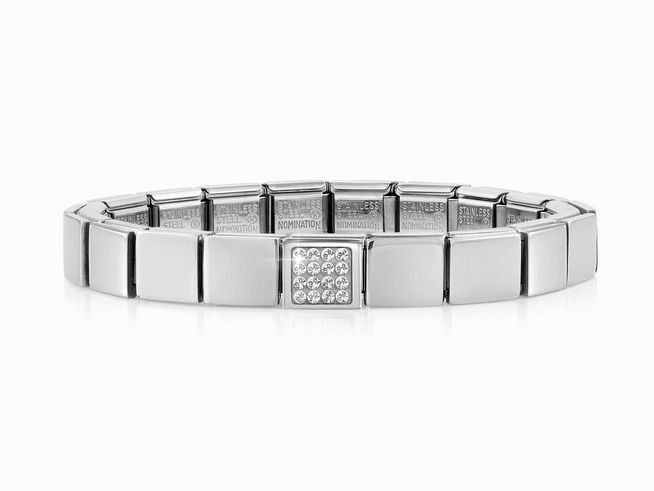 Edelstahl Armband in Silber mit weißen Kristallen von Nomination Classic GLAM, stilvolles Design, ideal für jedes Outfit, elegant und modern.