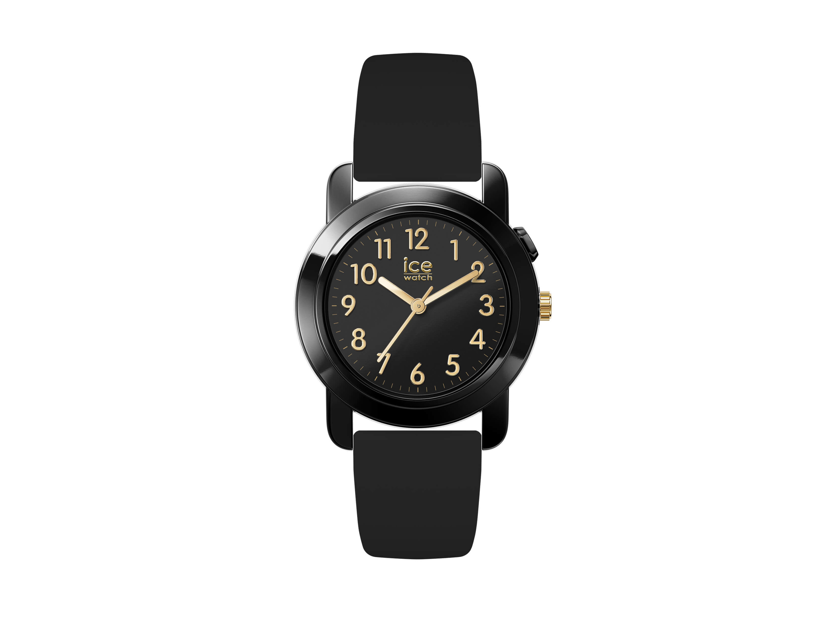 Schlichte Ice Watch 024917 ICE find me tracking in Schwarz mit goldenen Ziffern und einem bequemen Silikonarmband, perfektes Accessoire für Stilbewusste.