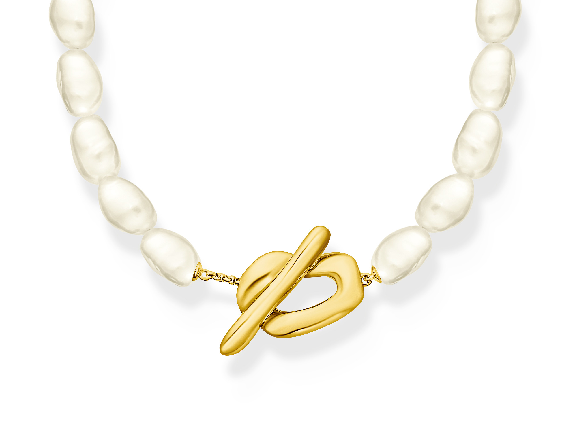 Thomas Sabo Kette KE2320-430-14-L45 aus Zuchtperlen mit einem vergoldeten Verschluss in Herzform, elegante Schmuckdesign für einen stilvollen Look, Länge 45 cm.