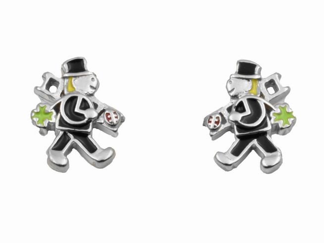 Ohrstecker in Form von Schornsteinfegern aus 925 Sterling Silber, poliert und rhodiniert, geeignet für Kinder, originelles Design mit bunten Akzenten.