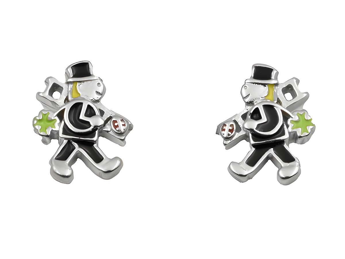 Ohrstecker in Form von Schornsteinfegern aus 925 Sterling Silber, poliert und rhodiniert, geeignet für Kinder, originelles Design mit bunten Akzenten.