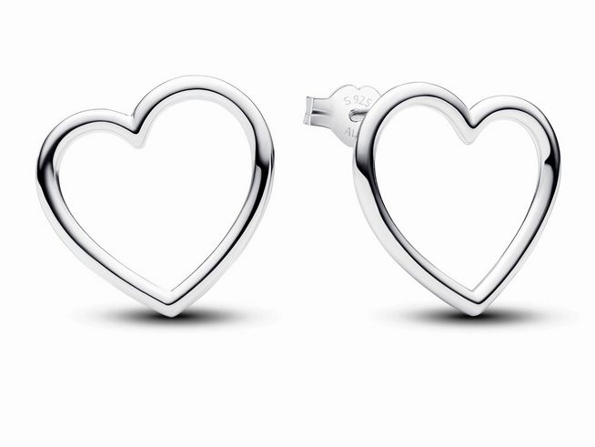 Pandora 293077C00 Nach vorn zeigende Herz-Ohrstecker aus Sterling Silber, elegant und zeitlos, ideal für jeden Anlass, mit glänzender Oberfläche und filigranem Design.