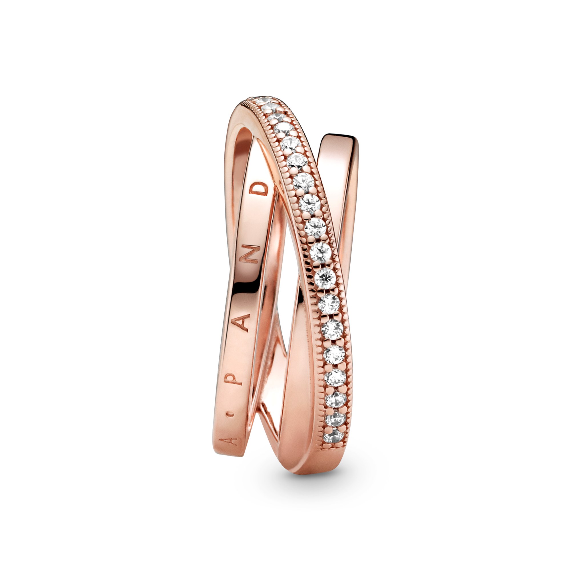 Pandora Ring - Crossover Pavé Triple Band - Silber - Roségold – Ansicht 3