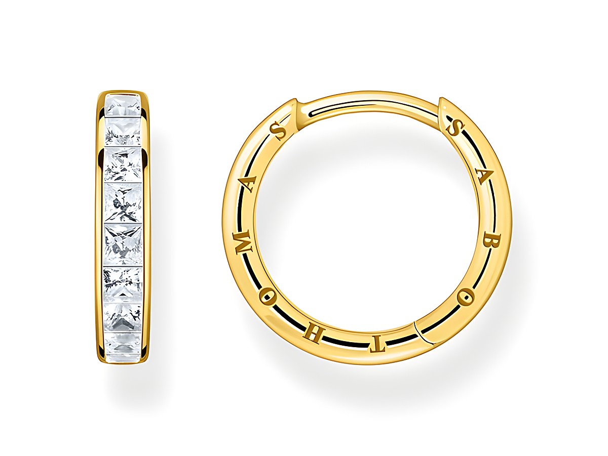 Creolen aus Sterling Silber, vergoldet in Gelbgold, mit weißen Zirkonia-Steinen, Modell CR668-414-14 von Thomas Sabo, elegant und modern gestaltet.