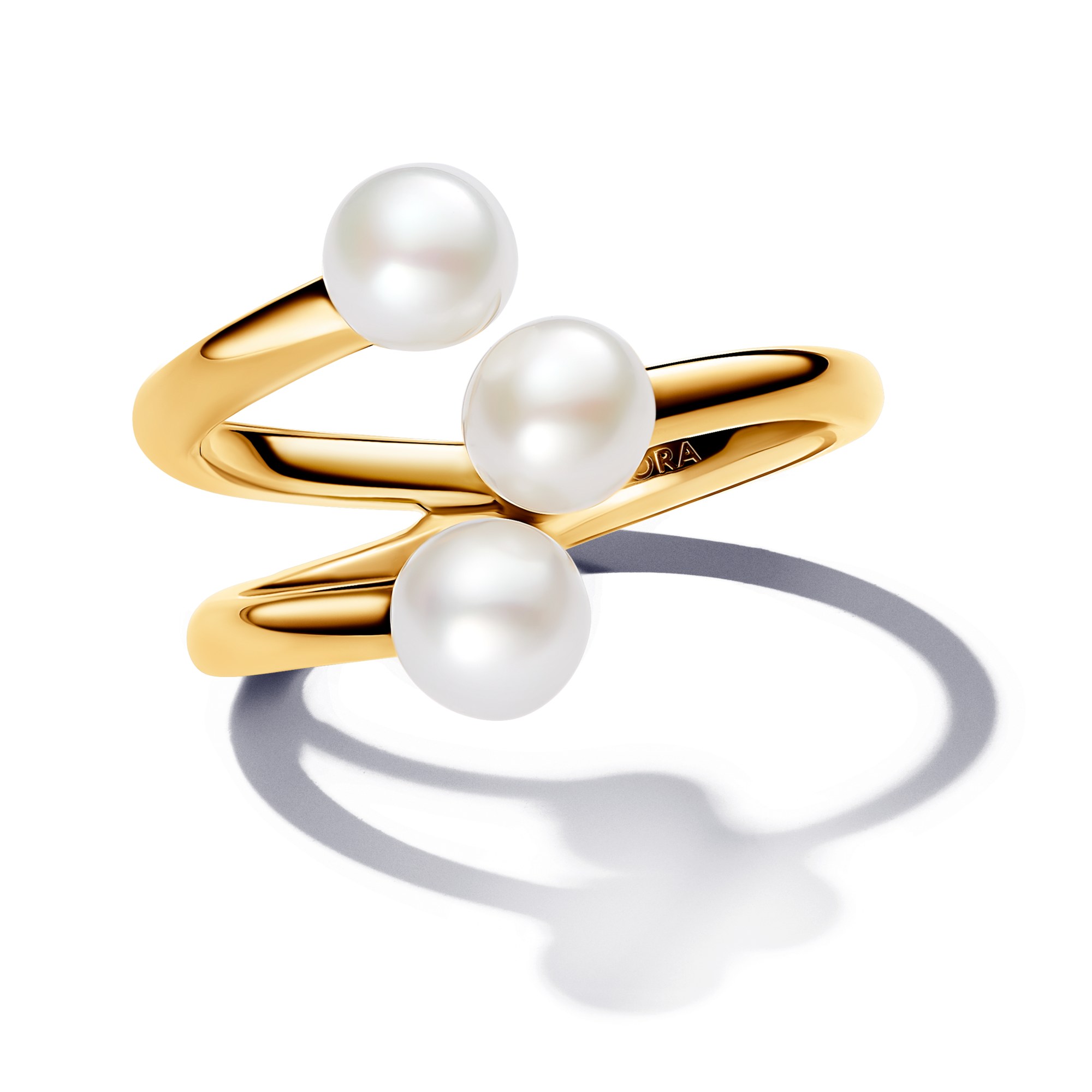 Pandora ESSENCE Süßwasserzuchtperle Offener Ring - Gelbgold verg. - Zuchtperle Weiß – Ansicht 4