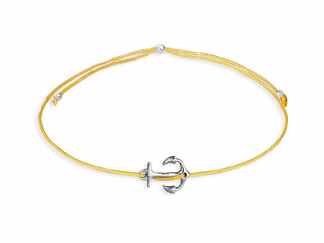 Xenox Sterling Silber Armband XS1675 CRAZY DAISY mit einem silbernen Ankeranhänger und gelben Bändern, ideal für maritime Akzente und luftige Styles.