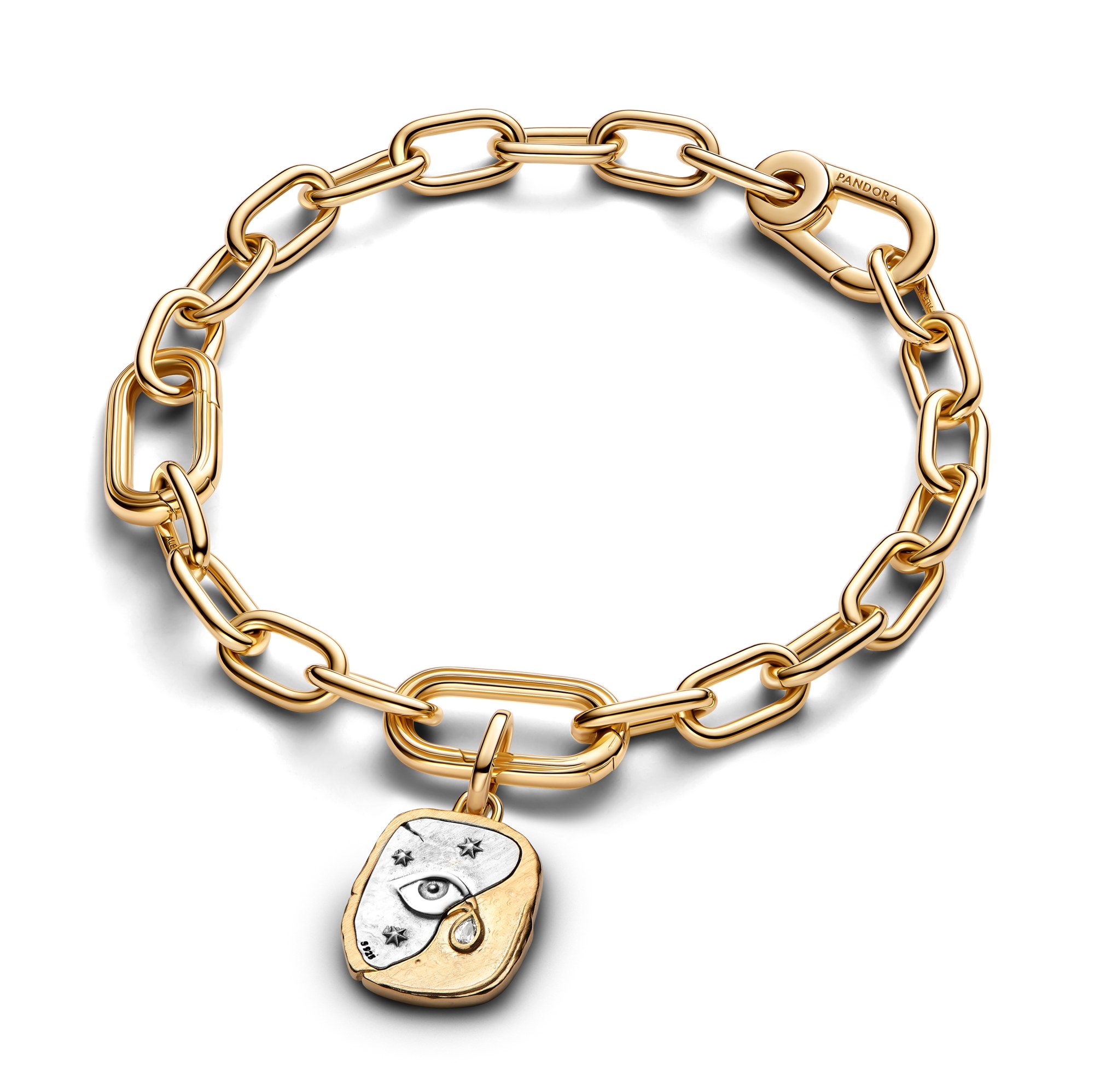 Pandora ME - Auge Medaillon-Charm - Sterling Silber & Gelbgold Vergoldung - Zirkonia - 13,3 mm – Ansicht 3