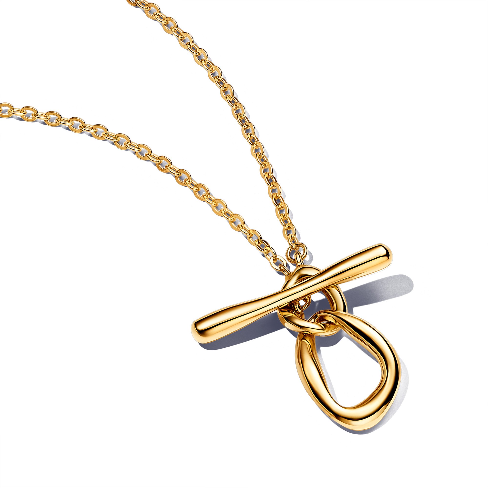 Pandora ESSENCE organisch Geformte Kreise Halskette mit T-Verschluss - Gelbgold verg. - 50 cm