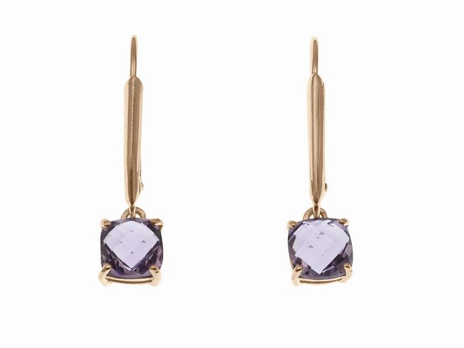 Ohrhänger in Kissenschliff Violett aus Sterling Silber mit Roségold Vergoldung, Hersteller Juwelier Harnisch, mit funkelnden Steinen, ideal für elegante Anlässe.