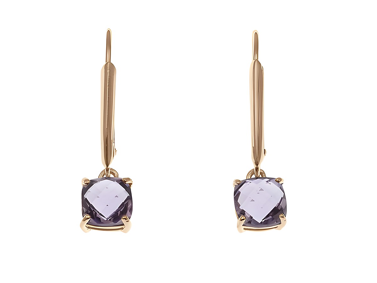 Ohrhänger in Kissenschliff Violett aus Sterling Silber mit Roségold Vergoldung, Hersteller Juwelier Harnisch, mit funkelnden Steinen, ideal für elegante Anlässe.