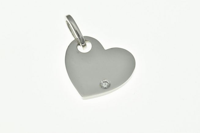 Herz Anhänger aus rhodiniertem Sterling Silber mit Zirkonia, schlichtes Design von Juwelier Harnisch, ideal als elegantes Schmuckstück für jeden Anlass.