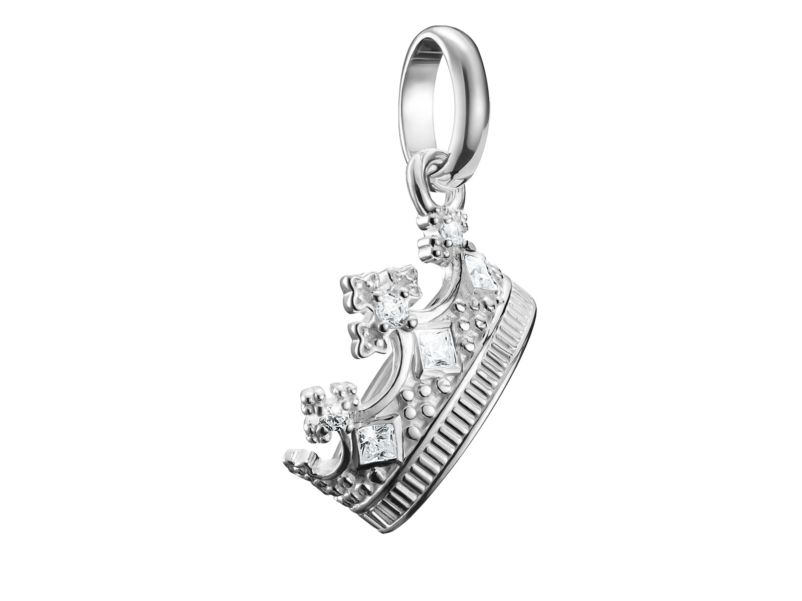 Charm von Thomas Sabo in Silber, gestaltet als Krone mit funkelnden Zirkonia, ideal für den Charm Club CONNECT, an einer Öse befestigt. Elegant und verspielt zugleich.