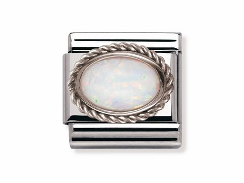 Kordel OPAL WEIß Silberrand von Nomination, ovales Design mit schimmerndem Opal und edlem Silberrand, ideal für moderne Schmuckliebhaber.