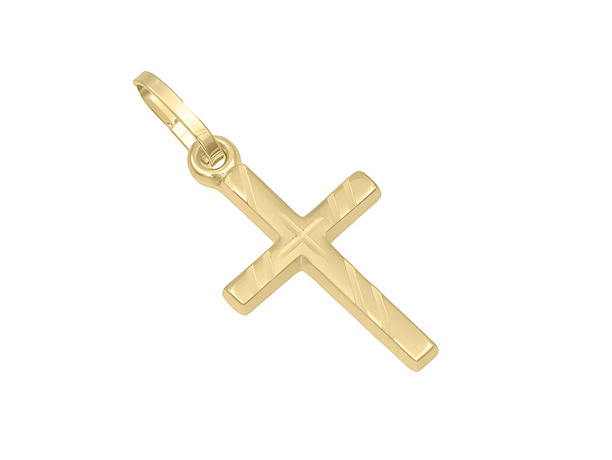 Anhänger Kreuz aus sterling Silber, vergoldet in teilmattiertem Gelbgold, schlichtes Design, hergestellt von Juwelier Harnisch. Ideal als Schmuckstück für viele Gelegenheiten.