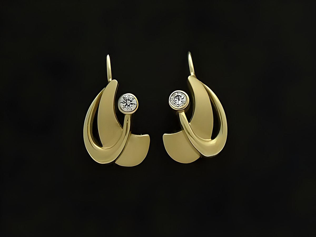 Gold Ohrhänger 585 kunstvoll mit Zirkonia Steinen, hergestellt von Juwelier Harnisch, elegante Ohrhänger mit modernem Design und funkelnden Details für einen zeitlosen Look.