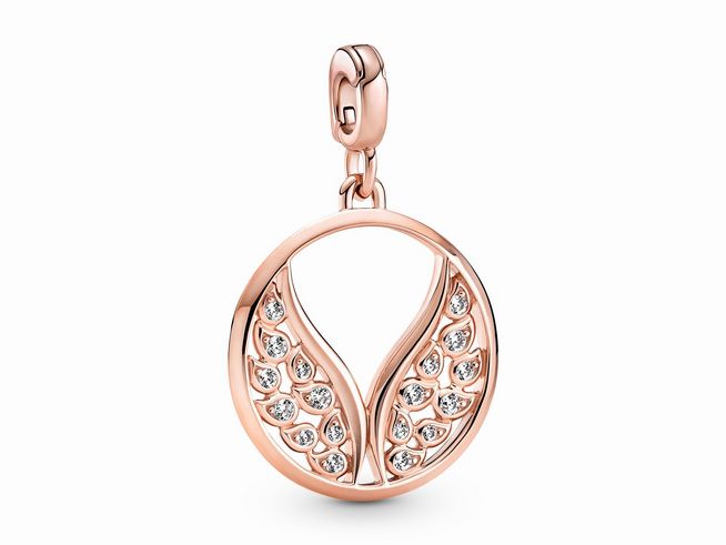 Pandora ME Medallion in Roségold Vergoldung mit klarem Zirkonia, das Design zeigt flügelartige Motive und einen eleganten Anhänger für individuelle Charms.