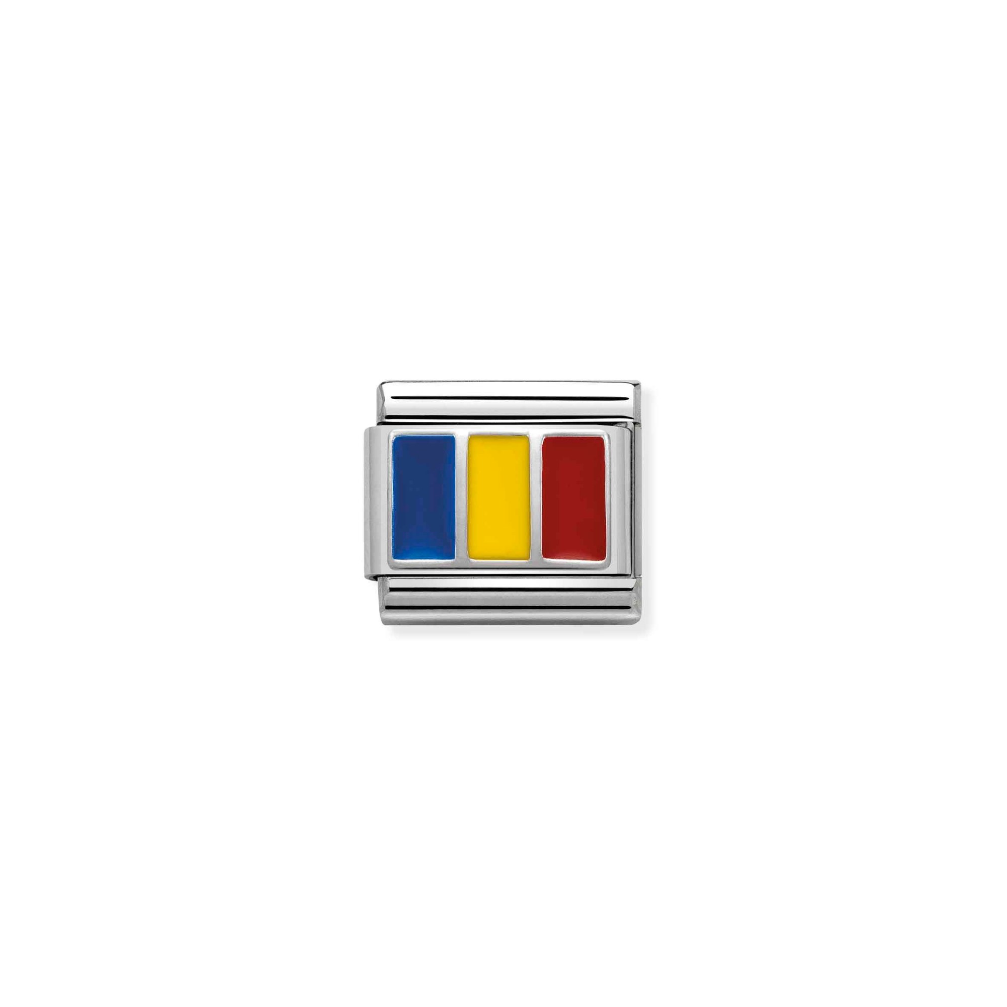 Nomination Composable Classic Charm Flagge Rumänien - Edelstahl, Sterling Silber, Emaille