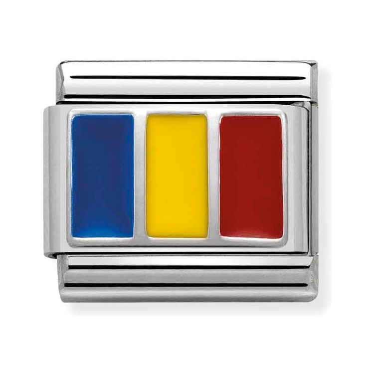 Nomination Composable Classic Charm Flagge Rumänien - Edelstahl, Sterling Silber, Emaille