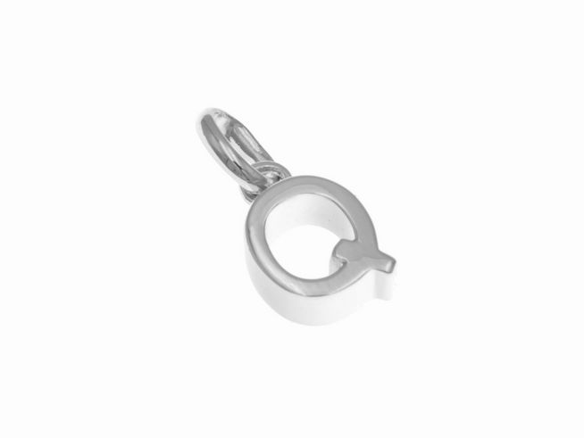 Anhänger aus sterling Silber in polierter und rhodinierter Ausführung, gestaltet als Buchstabe Q, Hersteller Juwelier Harnisch.