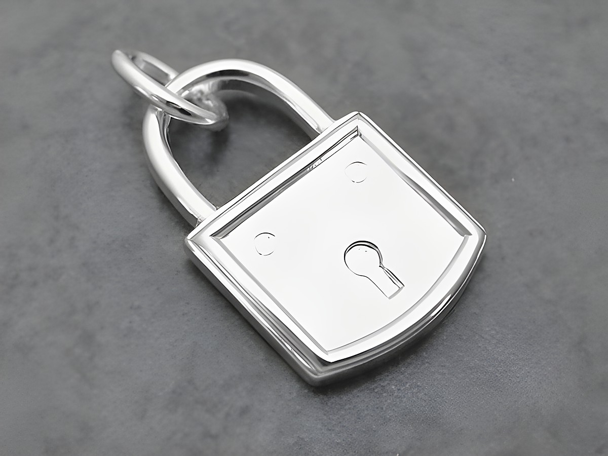 Silber Anhänger in Form eines Schlosses, unisex, Hersteller Juwelier Harnisch, schlichtes Design mit einem Schlüsselloch, ideal für diverse Motive.