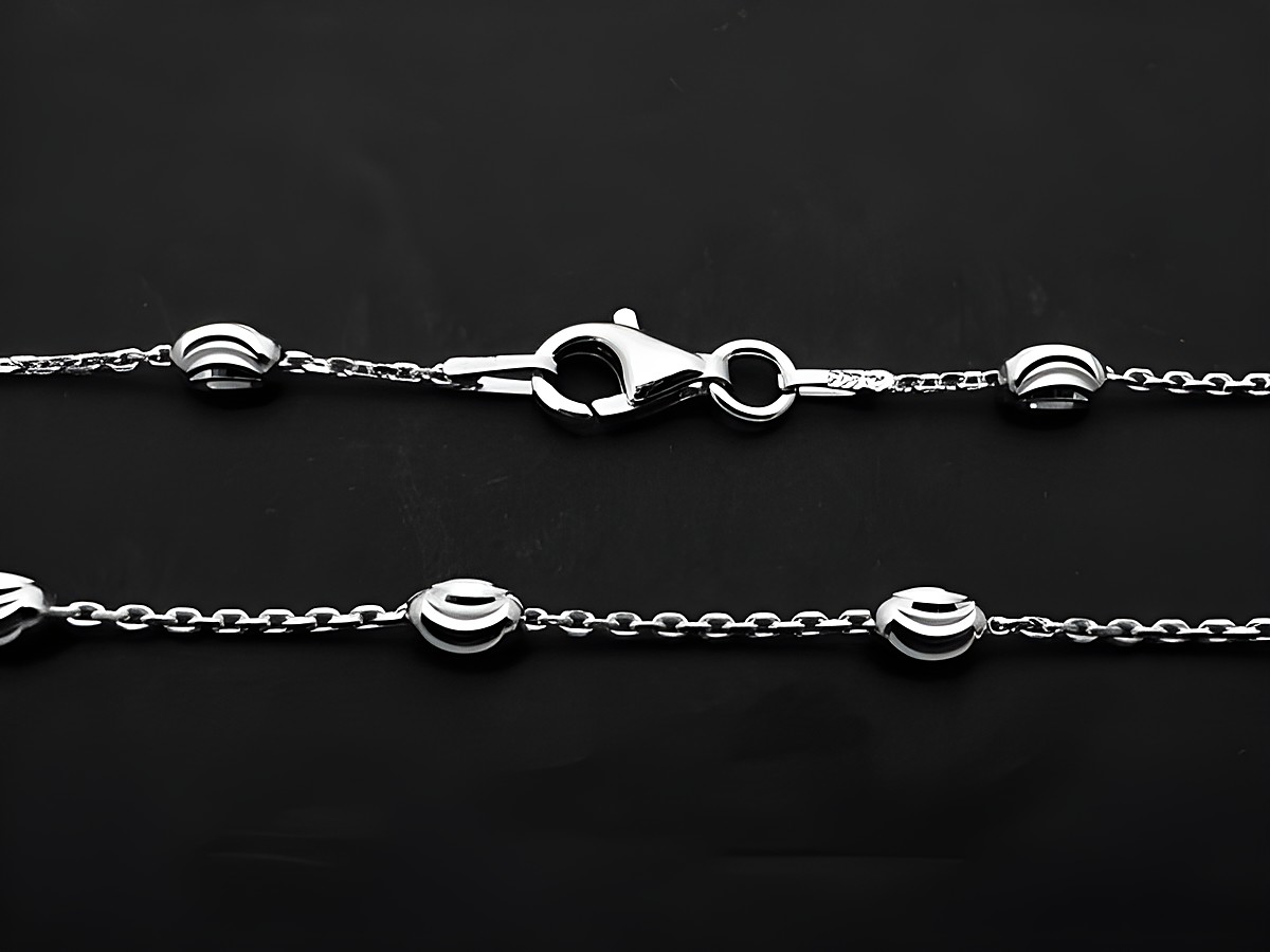 Silber Kette - Anker diamantiert - rhodiniert - ovale Elemente - 45 cm von Juwelier Harnisch mit Kugelverschlüsse für eleganten Schmuckstil.