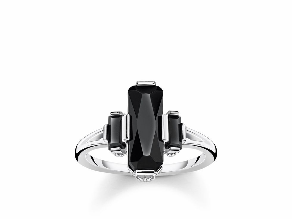 Ring von Thomas Sabo in Sterling Silber mit einem schwarzen Onyx und Zirkonia, Modell TR2267-641-11-56, Größe 56, elegant und modern gestaltet.