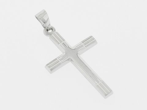 Kreuz Silber Anhänger klassisch teilmattiert rhod diamantiert Hersteller Juwelier Harnisch mit Muster.
