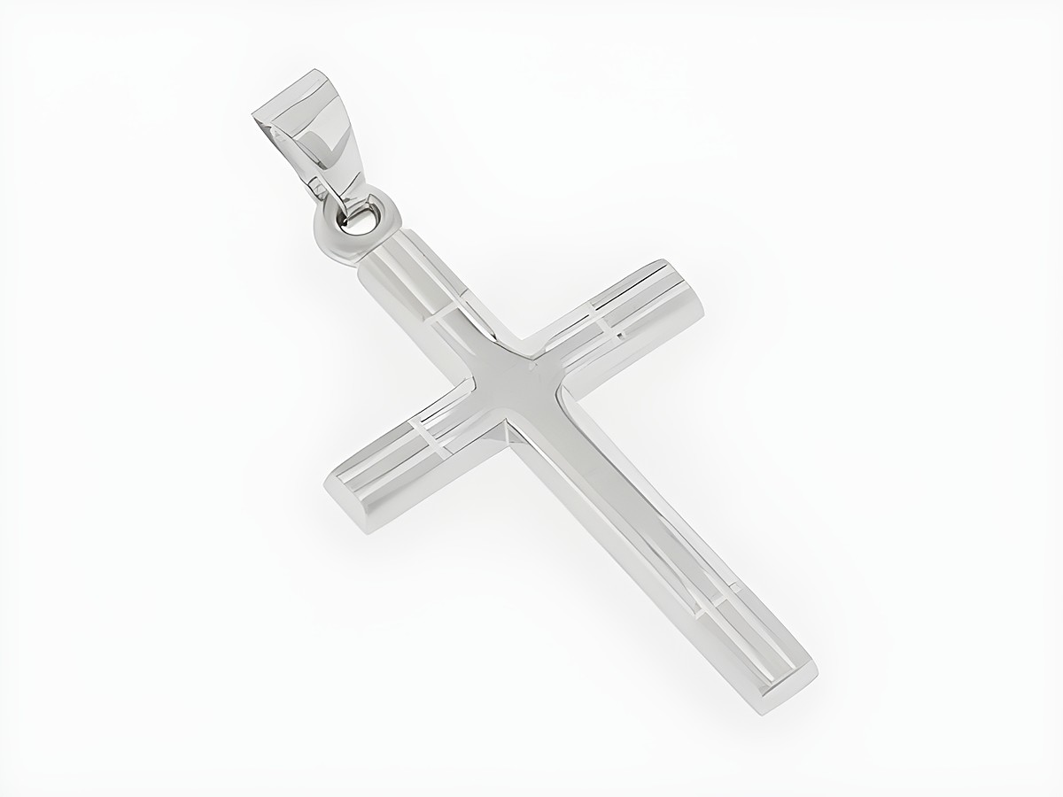 Kreuz Silber Anhänger klassisch teilmattiert rhod diamantiert Hersteller Juwelier Harnisch mit Muster.