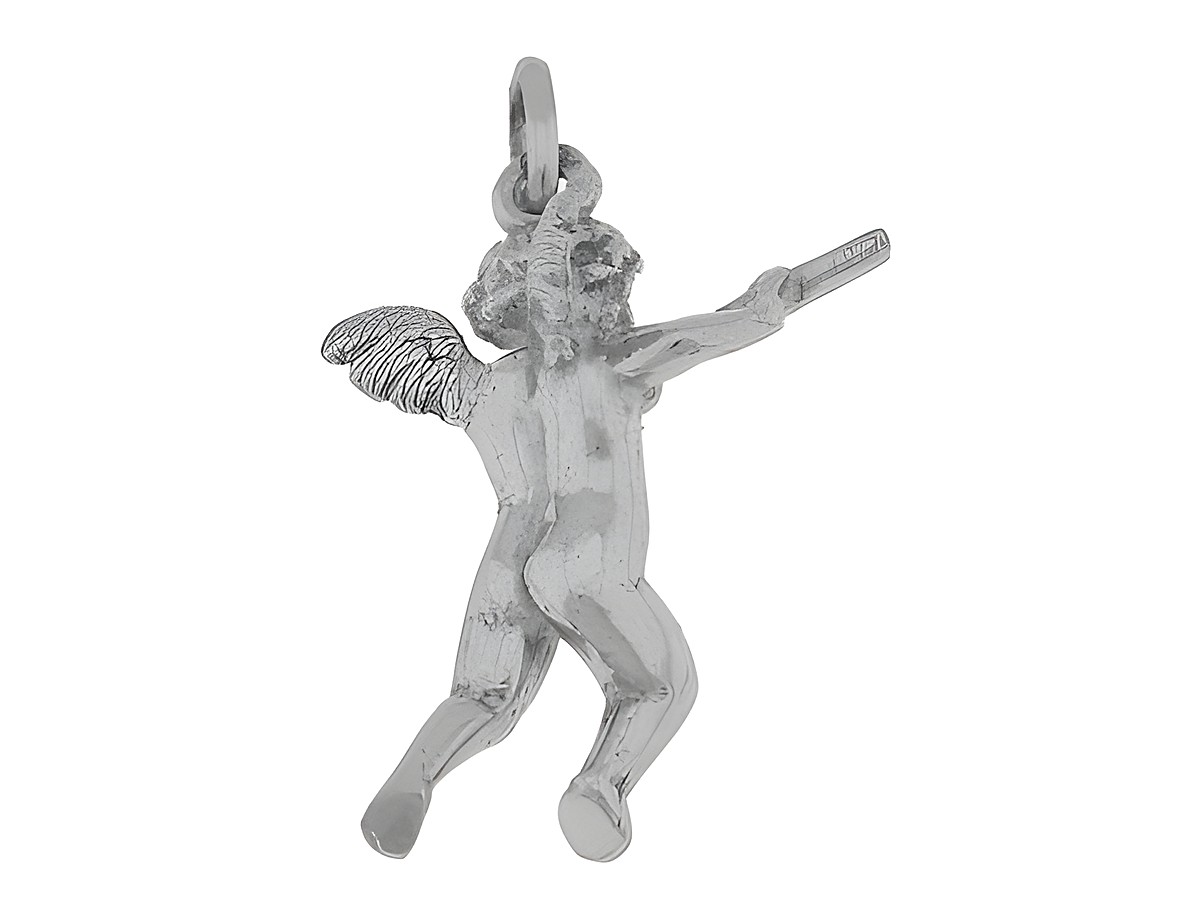 Silberner Anhänger in Form eines Engels mit Flöte, detailreiche Ausführung, rhodiniert für zusätzlichen Glanz, ideal als Schutzengel von Juwelier Harnisch. – Ansicht 2