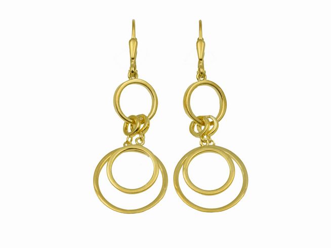 Ohrhänger Kreisringe aus 925 Sterling Silber, poliert und gelb vergoldet, ohne Stein, von Juwelier Harnisch, elegant gestaltet mit mehreren überlagerten Ringen.