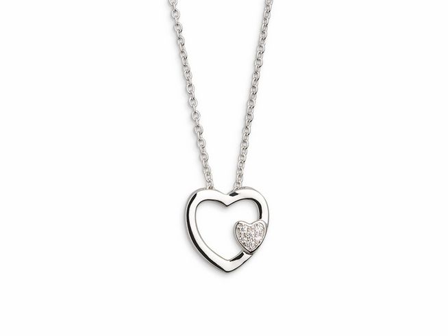 27000790-0 Xenox Sterling Silber Kette XS2797 mit einer Ankerkette von 40-45 cm Länge, liebevolles Herzdesign mit einem kleinen funkelnden Herzen, ideal für romantische Anlässe.