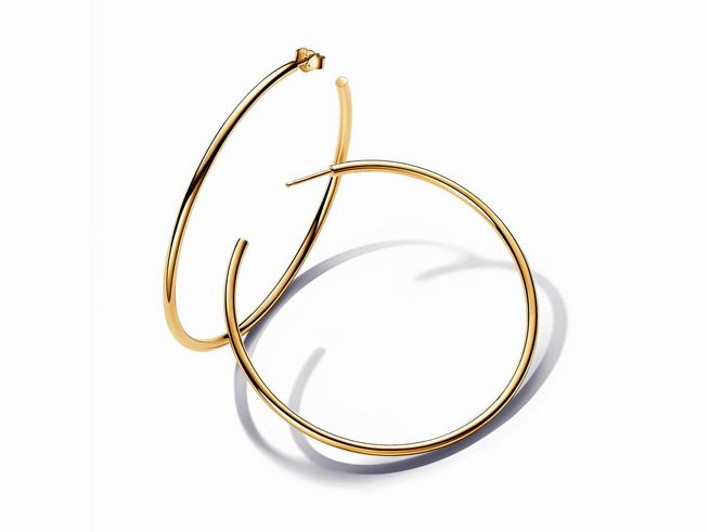 Offene 65 mm Ohrringe aus gelbgoldvergoldetem Material von Pandora, elegant und zeitlos, perfekt für verschiedene Anlässe.
