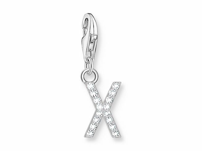 Charm-Anhänger in Form des Buchstabens X aus Silber mit funkelnden Zirkonia-Steinen in Weiß, ideal für individuelle Schmuckstücke von Thomas Sabo.