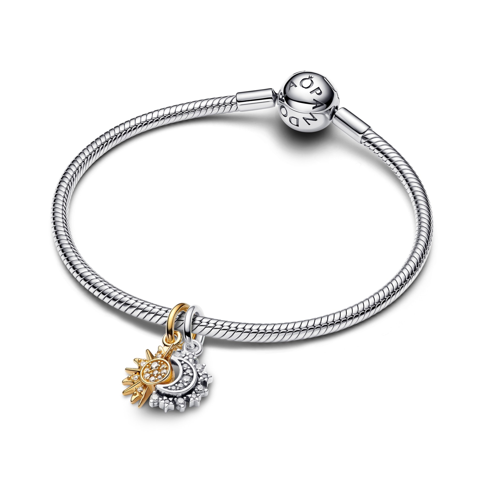 Pandora Sonne & Mond - Silber & Gelbgold verg. - teilbarer Anhänger mit klarem Zirkonia – Ansicht 3