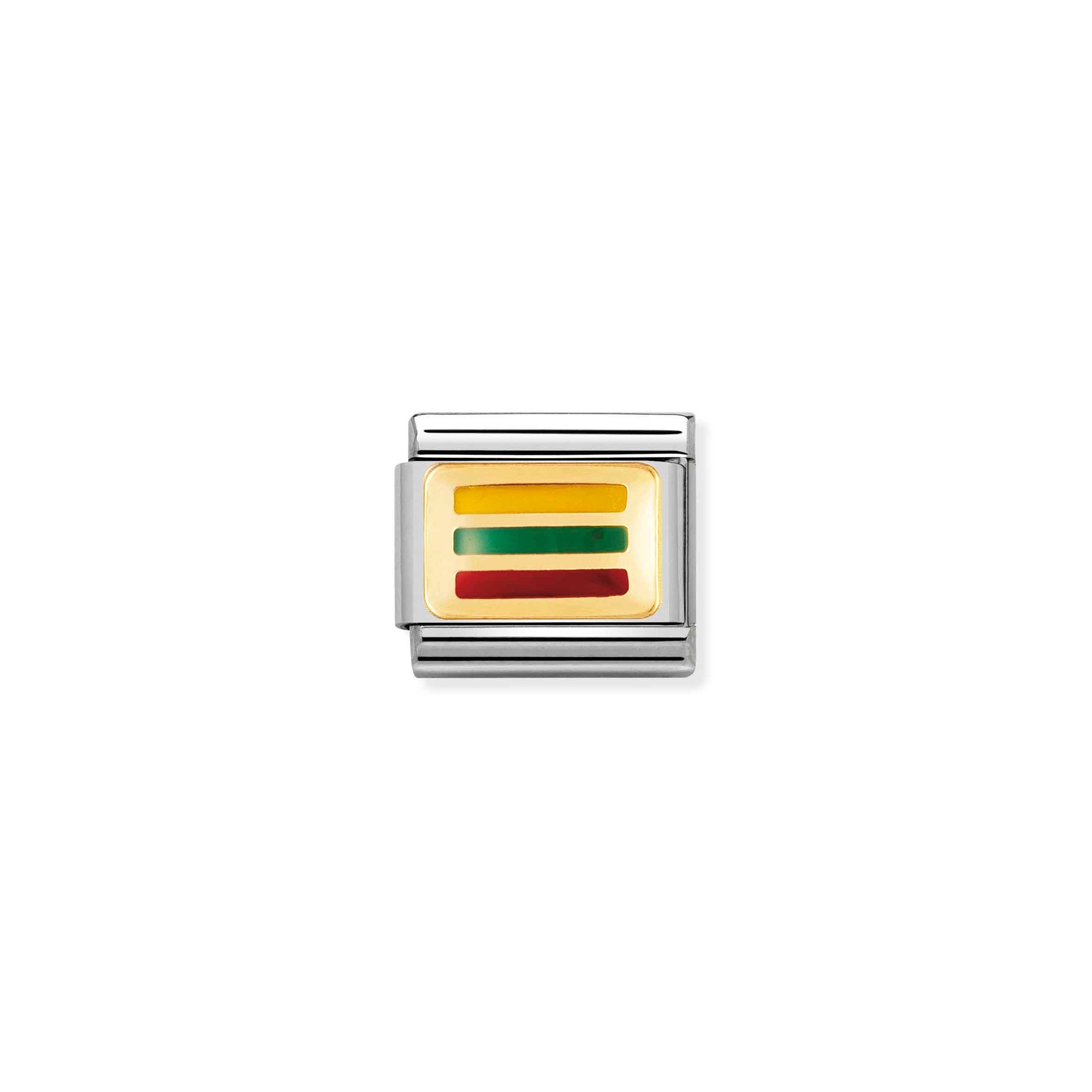 Nomination Composable Classic Charm Flagge Litauen - Edelstahl, Gold 750 Gelbgold, Emaille