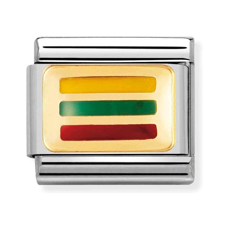 Nomination Composable Classic Charm Flagge Litauen - Edelstahl, Gold 750 Gelbgold, Emaille